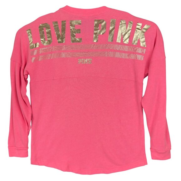 Victoria’s Secret Pink Shirt Women S Love Pink Metallic Gold Bling Fleece - Picture 1 of 9